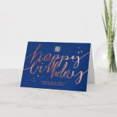Logo Faux Roos Gold Hand Script Navy Blue Birthday Kaart (Voorkant)