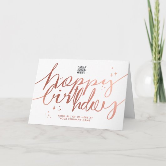 Logo Faux Roos Gold Hand Script White Birthday Kaart (Voorkant)
