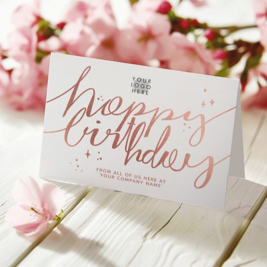 Logo Faux Roos Gold Hand Script White Birthday Kaart