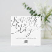 Logo Faux Silver Foil Script Lettering Birthday Kaart (Staand voorkant)
