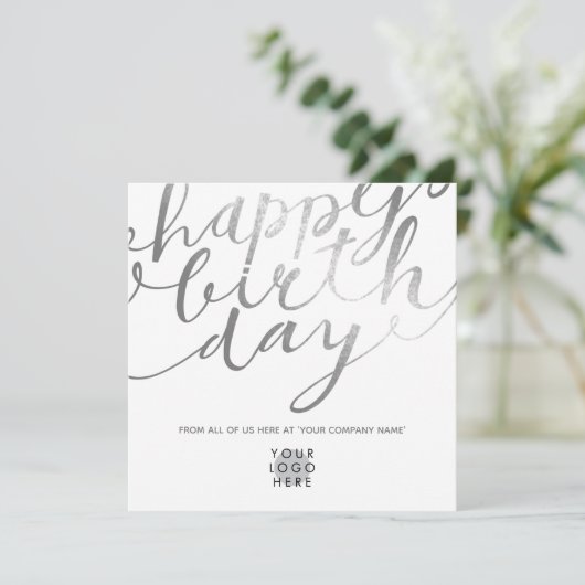 Logo Faux Silver Foil Script Lettering Birthday Kaart (Staand voorkant)