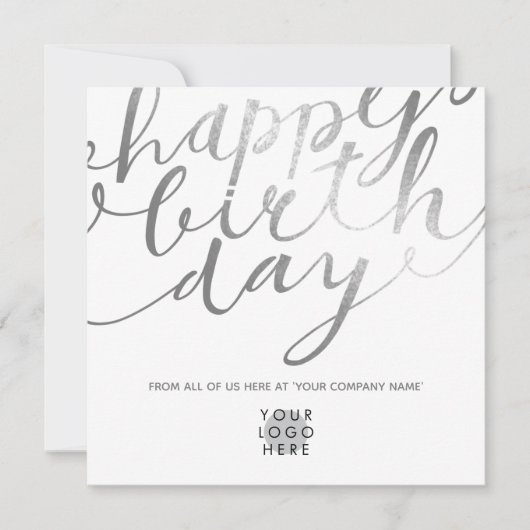Logo Faux Silver Foil Script Lettering Birthday Kaart (Voorkant)