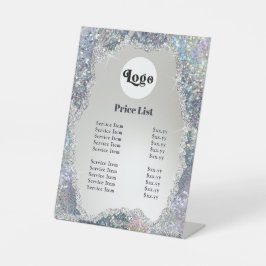 Logo Faux Silver Glitter Folie prijslijst Reclamebord Met Voetstuk