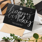 Logo Faux Silver Hand Script Birthday Black Kaart