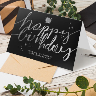 Logo Faux Silver Hand Script Birthday Black Kaart
