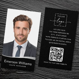 Logo faux zilveren golf foto QR zwart visitekaartj Visitekaartje