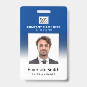 Logo Foto Blauw verloop Naam werknemer Titel ID Badge (Voorzijde)
