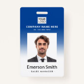 Logo Foto Blauw verloop Naam werknemer Titel ID Badge (Voorkant)
