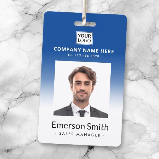 Logo Foto Blauw verloop Naam werknemer Titel ID Badge