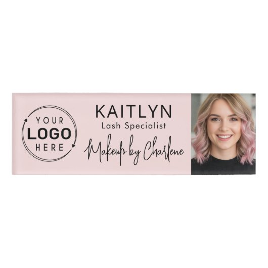 Logo Foto Blush Roze Script Make-up Naambadge (Voorkant)