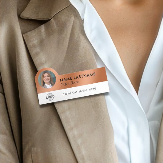 Logo Foto Faux Copper White Bedrijfsmedewerker Naamplaatje