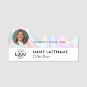 Logo Foto ID Faux Holographic Modern Business Naamplaatje (Voorkant)