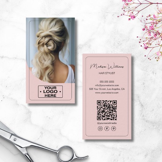 Logo Foto QR Code Roze Kapsalon Visitekaartje