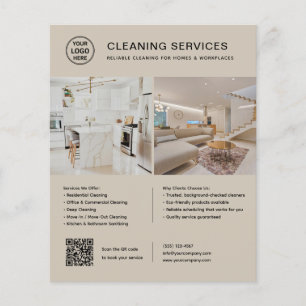 Logo Foto QR Code Schoonmaakdiensten Beige Flyer
