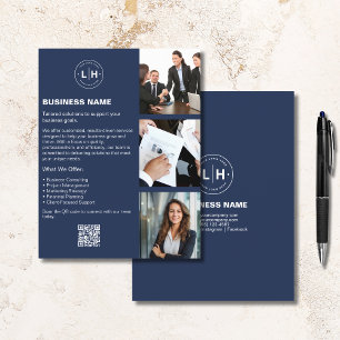 Logo Foto QR Marineblauw Professioneel Bedrijf Flyer