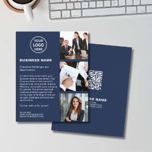 Logo Foto QR Modern Navy Bedrijfsactiviteiten Flyer