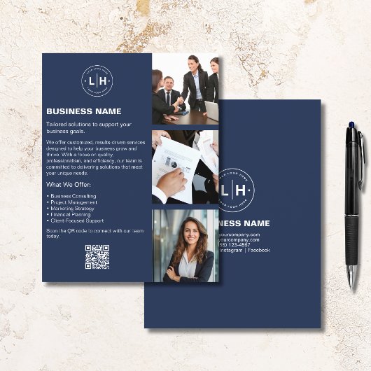 Logo Foto QR Navy Blue Professional Business Flyer