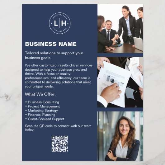Logo Foto QR Navy Blue Professional Business Flyer (Voorkant)