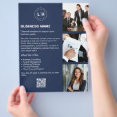 Logo Foto QR Navy Blue Professional Business Flyer (Hand)