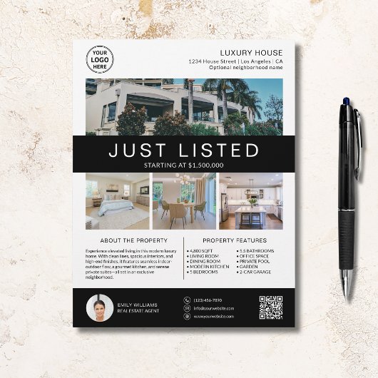 Logo foto QR wit onroerend goed huis te koop Flyer
