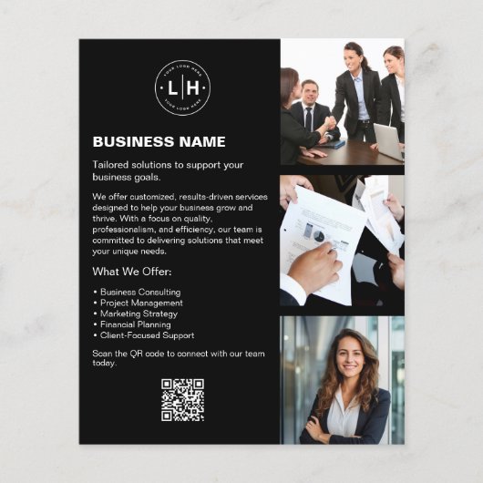 Logo Foto QR Zwart Professioneel Bedrijf Flyer (Voorkant)