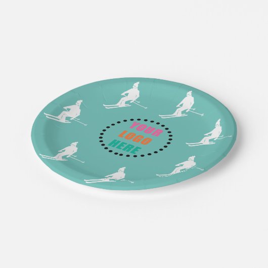  Logo Foto Skiers Skiing Ski Blauwgroen Papieren Bordje (Gekanteld)