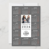 Logo Foto Slanke Grijze Kalender 2026 Magnetische  Magnetische Uitnodiging (Voorkant)