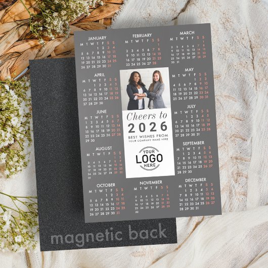 Logo Foto Slanke Grijze Kalender 2026 Magnetische  Magnetische Uitnodiging