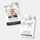 Logo foto wit marmer zwart modern personeelslid badge (Voor- en achterkant)