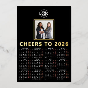 Logo Foto Zwarte Minimalistische Kalender 2027 Zak Folie Feestdagenkaart