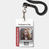 Logo-fotobadge - Donkerrood Badge (Voorzijde met lanyard)