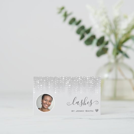 Logo Fotosjabloon  Silver Glitter Rain Visitekaartje (Staand voorkant)