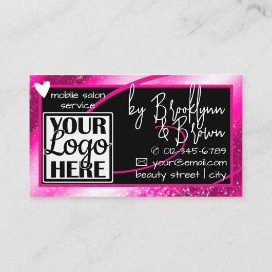 Logo Fotosjabloon Stijlvol Roze Lijst Hart Luxe Visitekaartje (Achterkant)