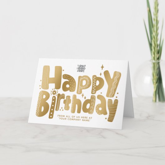 Logo Fun Playful Faux Gold Handwrite Birthday Kaart (Voorkant)