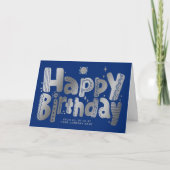 Logo Fun Silver Handwrity Blue Birthday Kaart (Voorkant)