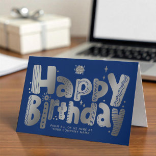 Logo Fun Silver Handwrity Blue Birthday Kaart