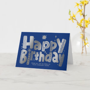 Logo Fun Silver Handwrity Blue Birthday Kaart