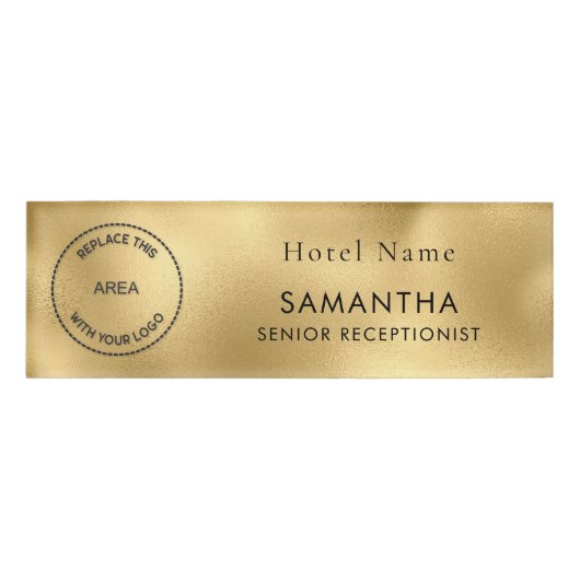Logo Functie Titel Hotel Personeel Metallic Gold Naambadge (Voorkant)