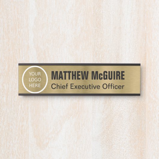 Logo geborsteld Antiek Gold Look Kantoor Deurbordje (Voorkant)