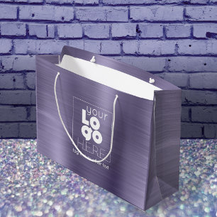 Logo Geborsteld Paarse Metalen XL Papier Shopping Groot Cadeauzakje