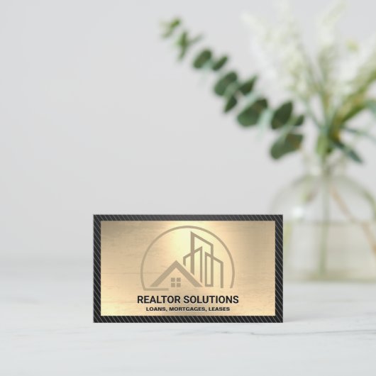 Logo gebouwen | Goud | Koolstofvezel Visitekaartje (Staand voorkant)