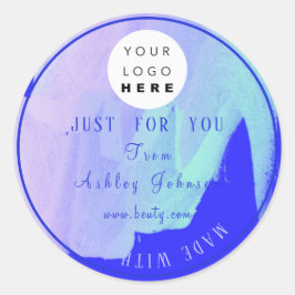 Logo gemaakt met liefdesvlek blauwe Paarse verf Ronde Sticker