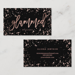 Logo glammed script roos gold confetti splatters visitekaartje