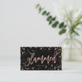 Logo glammed script roos gold confetti splatters visitekaartje (Staand voorkant)