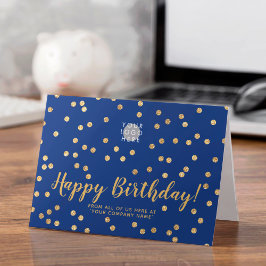 Logo Glitter Gold Confetti Navy Blue Birthday Kaart