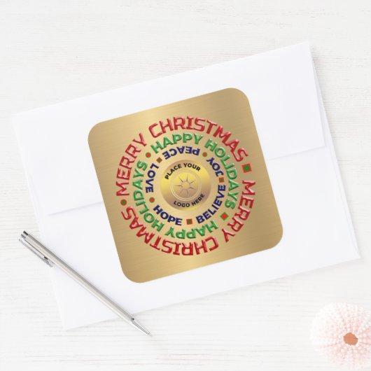 Logo Gold Business, prettige kerstfeestdag, aangep Vierkante Sticker (Envelop)