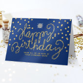 Logo Gold Glitter Confetti Navy Blue Birthday Kaart