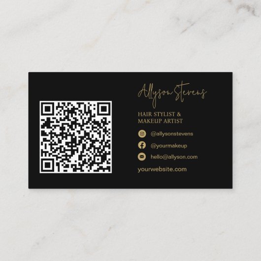Logo Gold initialen Hair Make-up QR-code Visitekaartje (Achterkant)