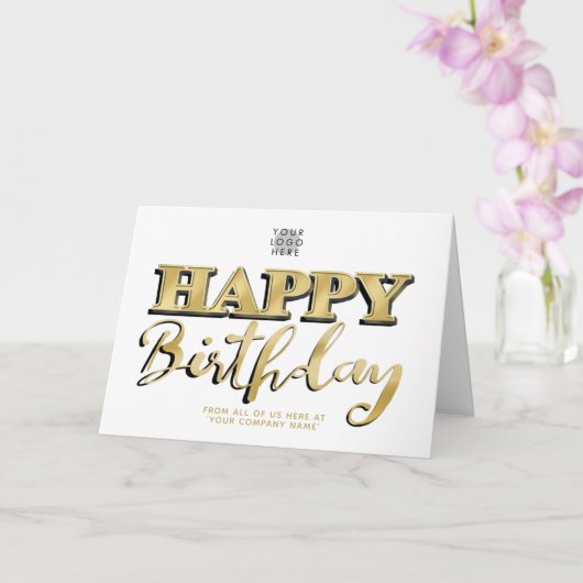 Logo Gold Lettering Business Birthday White Kaart (Orchidee)