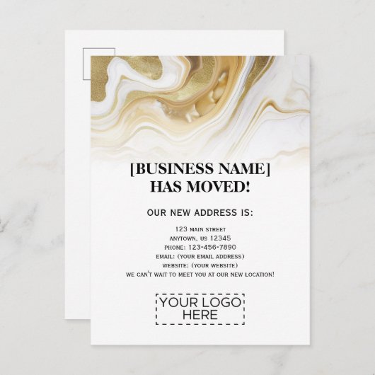 Logo Gold Marble Business Moving Announge Briefkaart (Voorkant / Achterkant)